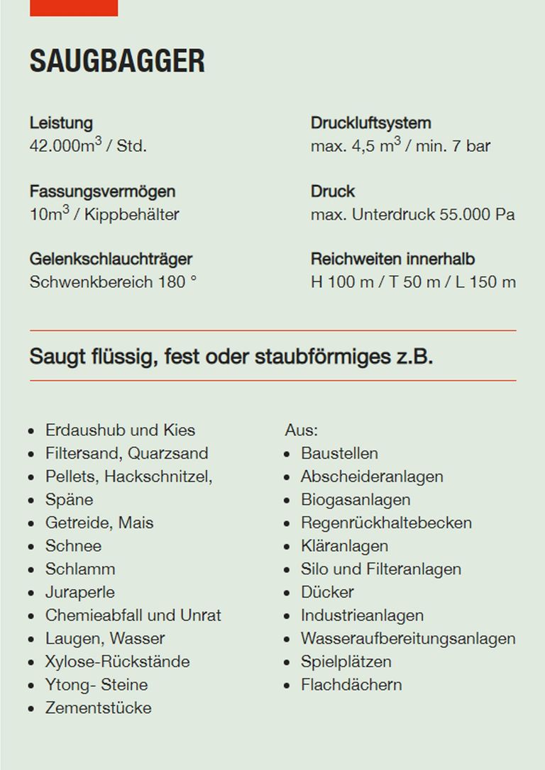 Saugbagger Neuwied - Technische Daten Saugbaggger